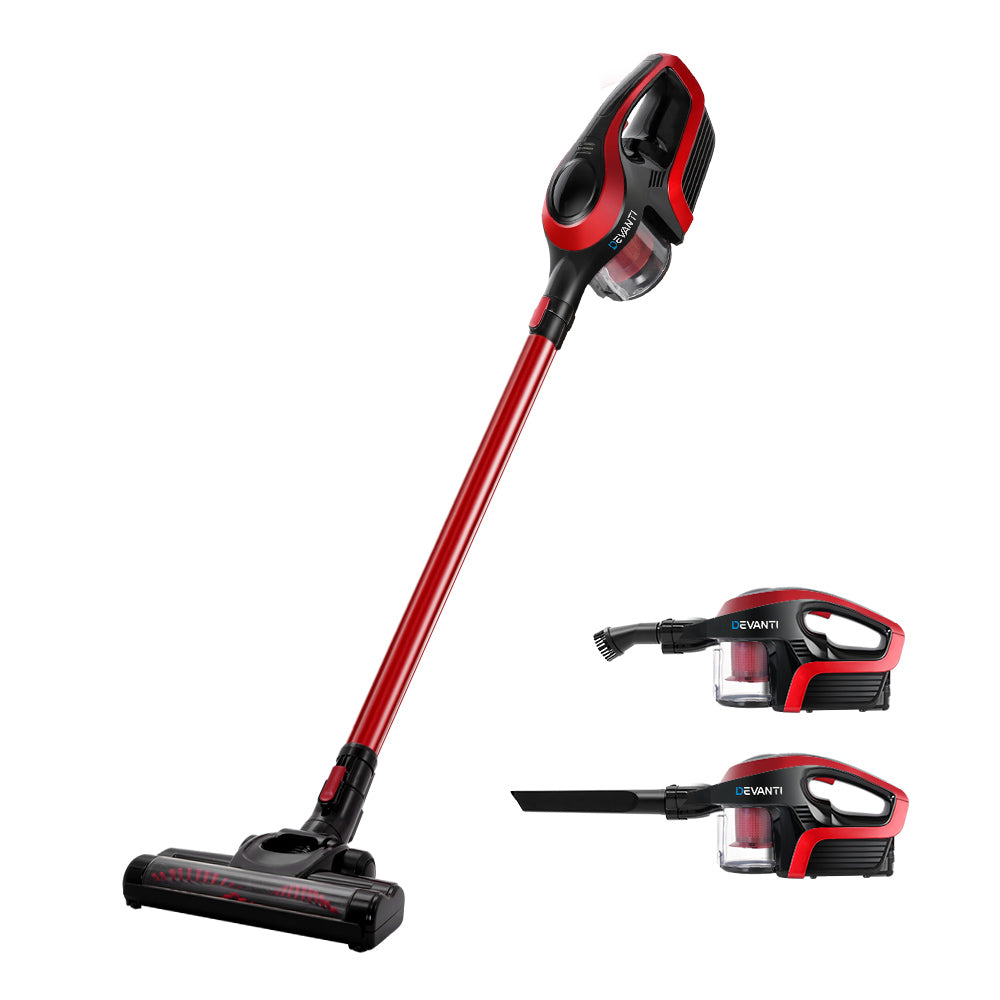 Devanti Cordless 2-in-1 Stick and Hand Vacuum Cleaner - Black and Red