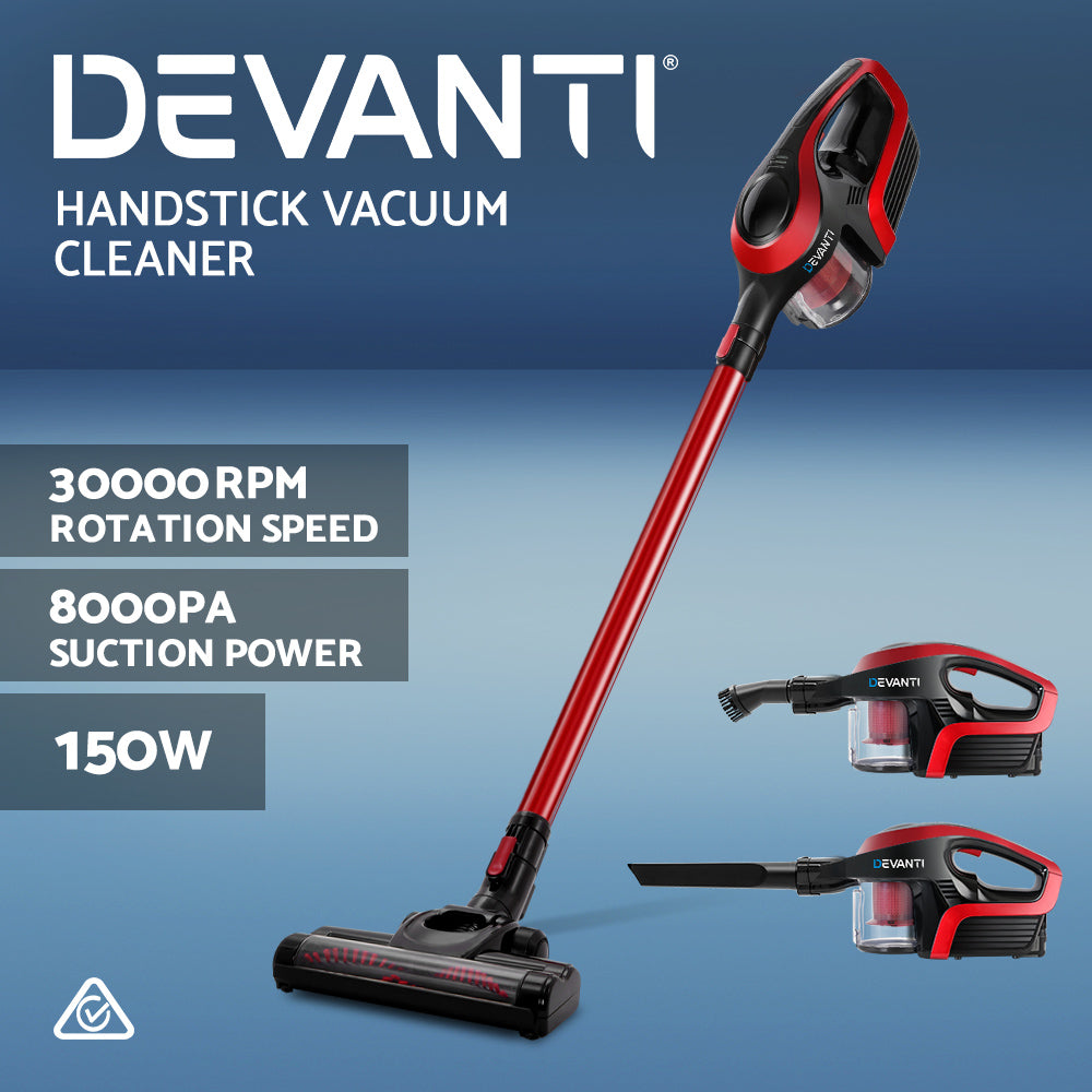 Devanti Cordless 2-in-1 Stick and Hand Vacuum Cleaner - Black and Red