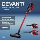 Devanti Cordless 2-in-1 Stick and Hand Vacuum Cleaner - Black and Red - Front View