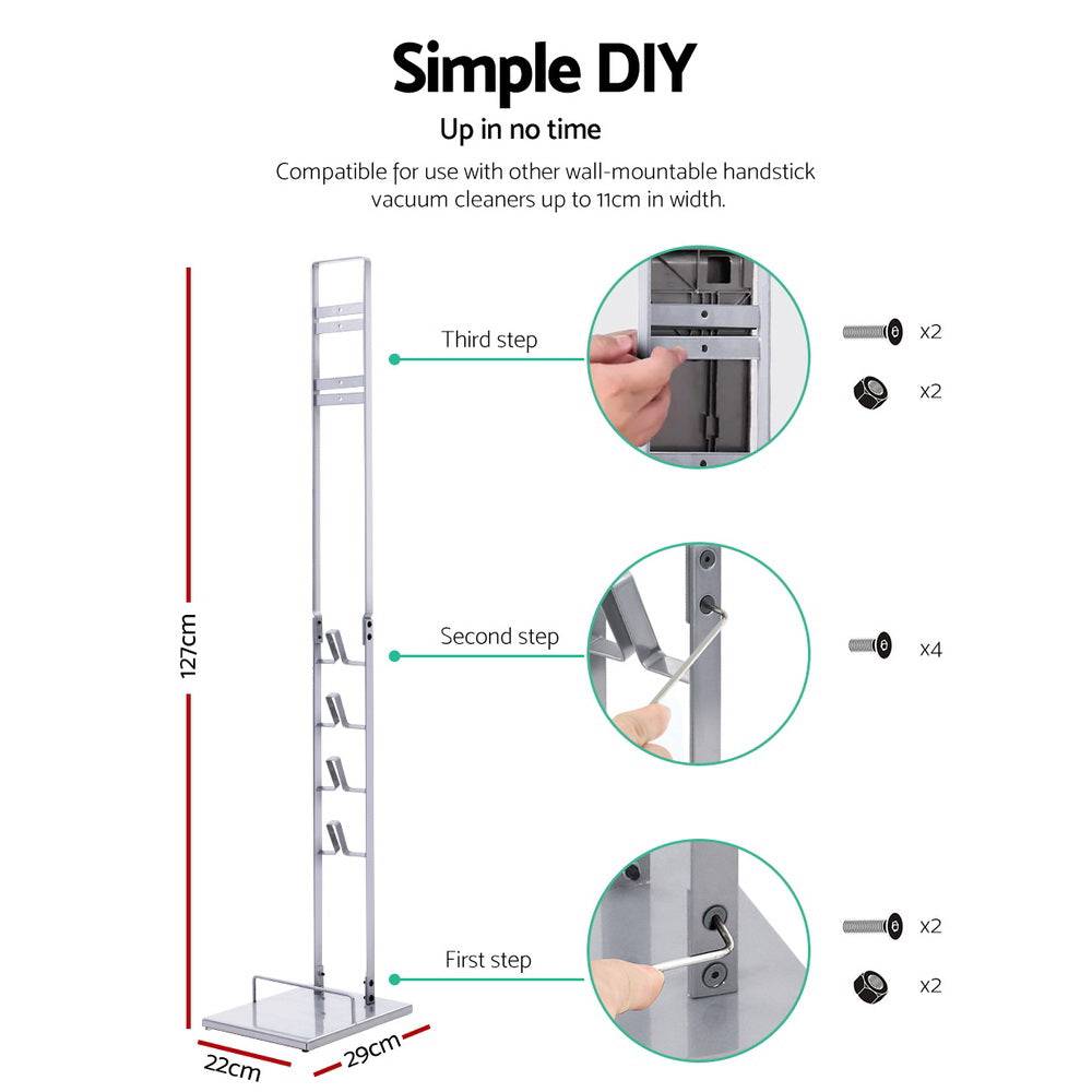 Dyson Vacuum Cleaner Freestanding Stand Rack for V6, V7, V8, V10, V11 - Space-Saving Silver Holder