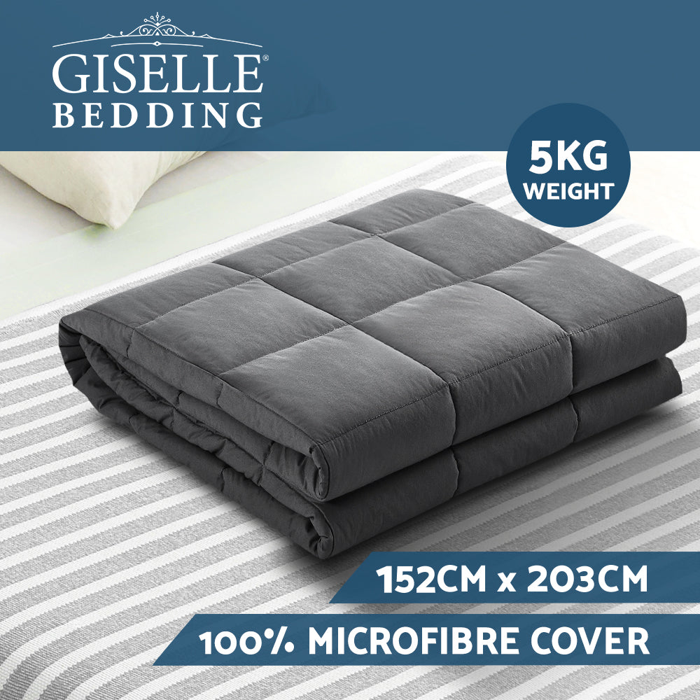 5KG Adult Weighted Blanket - Calming Microfibre Cover for Anxiety Relief in Dark Grey