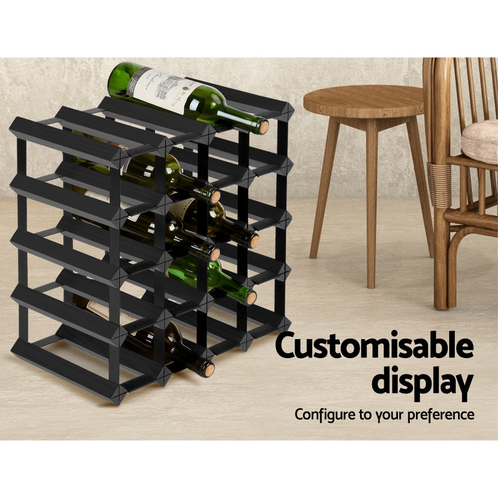 Artiss Black Wooden Wine Rack - 20 Bottle Capacity with Timber Storage Holders