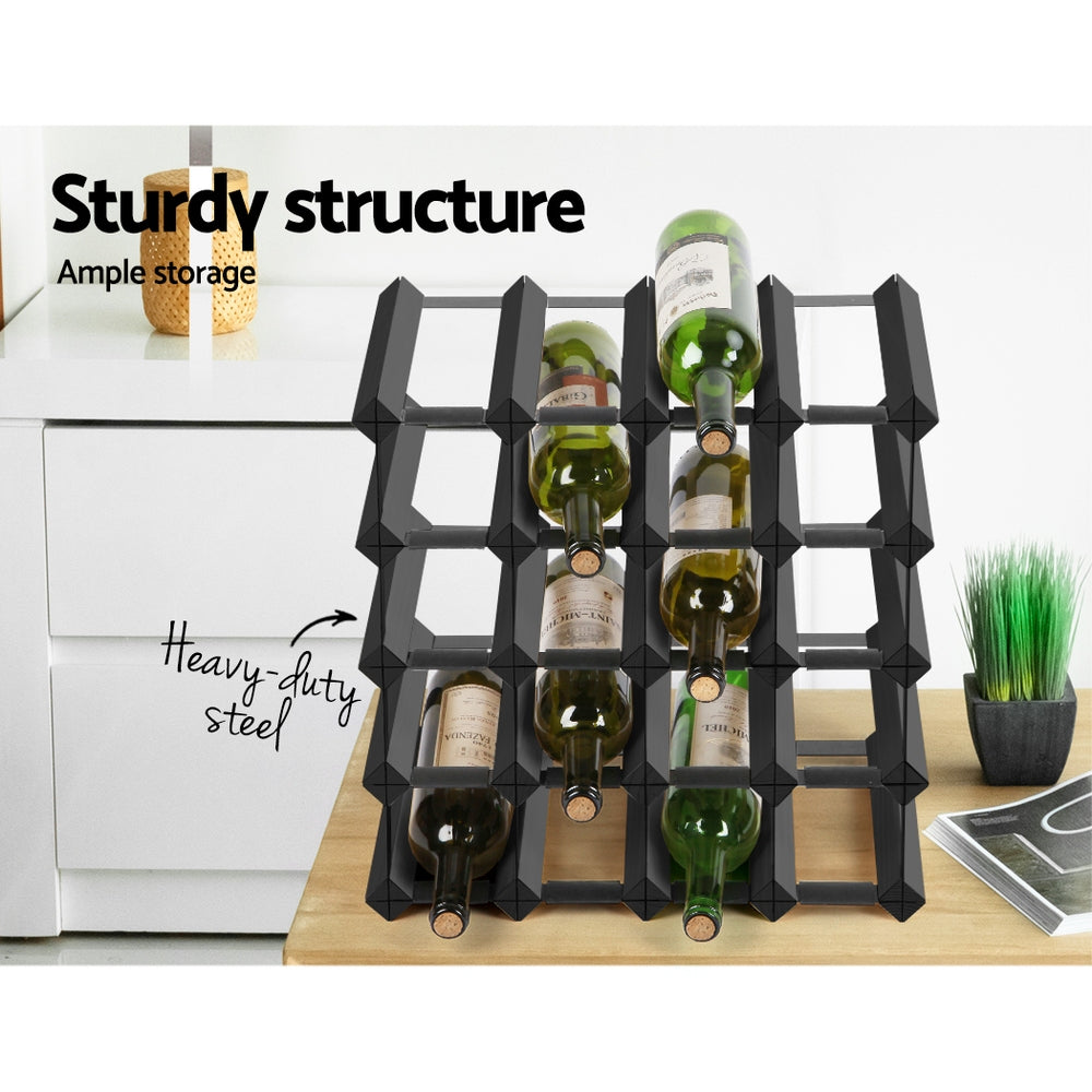 Artiss Black Wooden Wine Rack - 20 Bottle Capacity with Timber Storage Holders