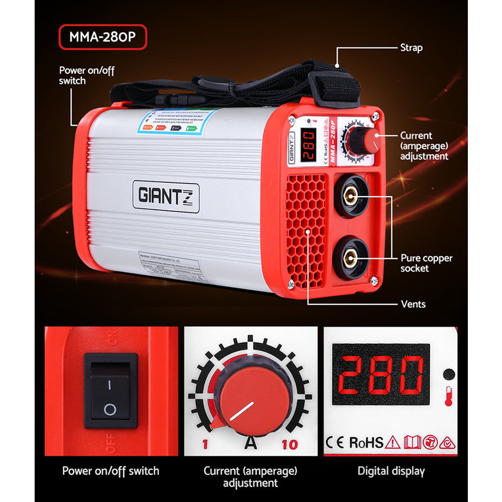 Giantz 280A Portable IGBT DC Inverter MMA Arc Welder with Advanced Cooling System