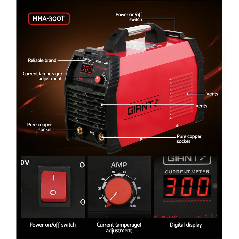 Giantz 300A Portable IGBT DC Inverter MMA ARC Welding Machine with Digital Display and Advanced Cooling System