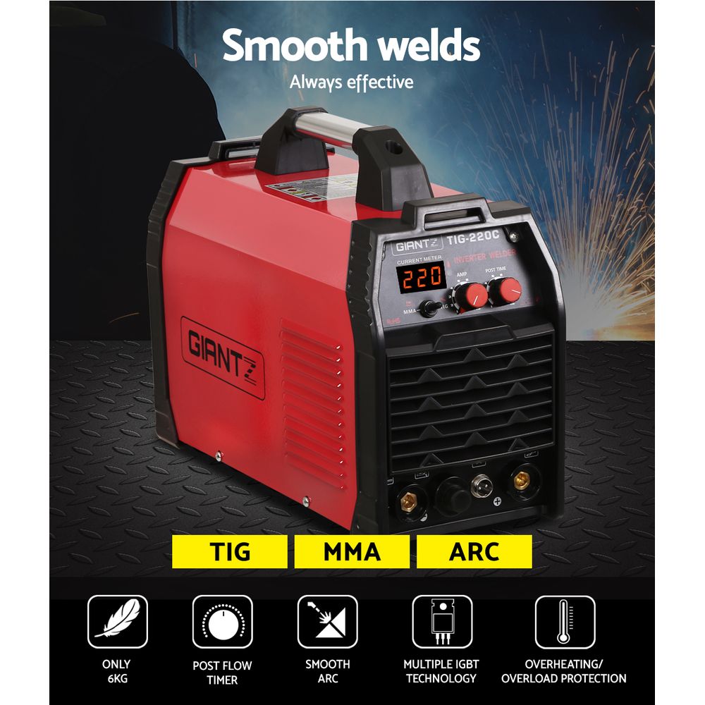 Giantz 220A Portable DC Inverter Welder for TIG/MMA/ARC - Professional Quality Welding Machine