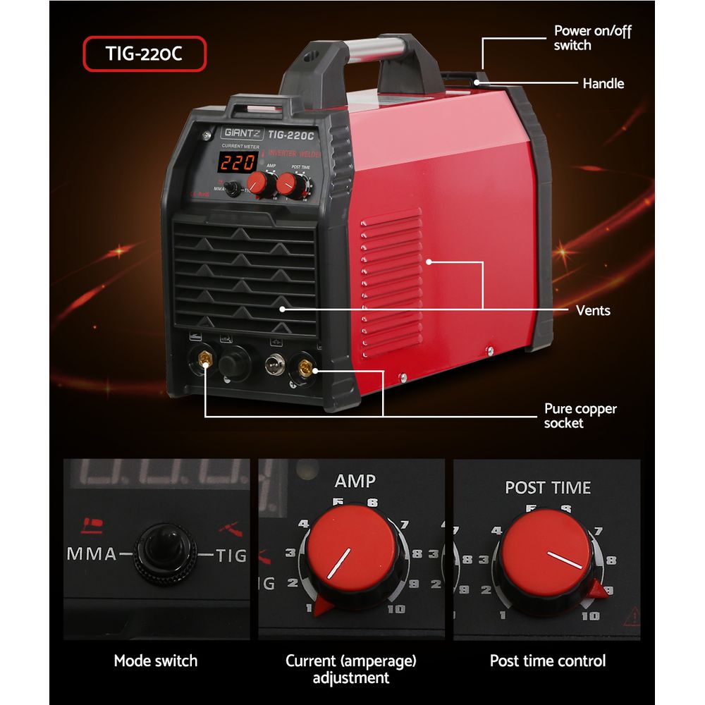 Giantz 220A Portable DC Inverter Welder for TIG/MMA/ARC - Professional Quality Welding Machine