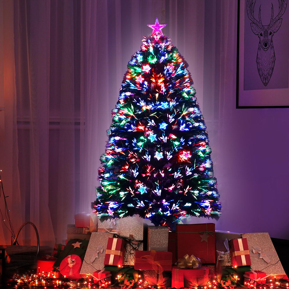 Vibrant 4FT LED Optic Fiber Christmas Tree with Multi-Colored Lights and Twinkling Stars