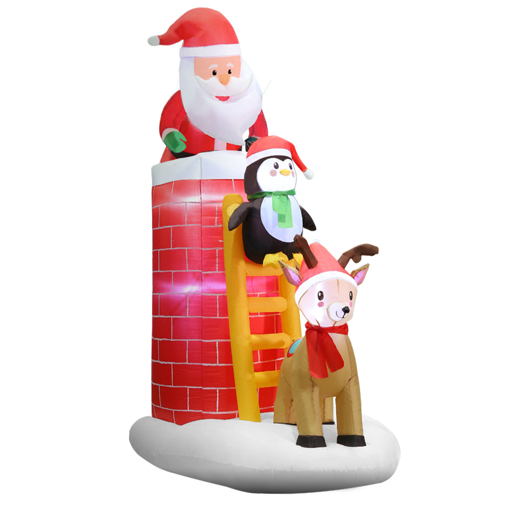 Jingle Jollys 2.1M Inflatable Santa Claus with Chimney and LED Lights for Outdoor Christmas Decor