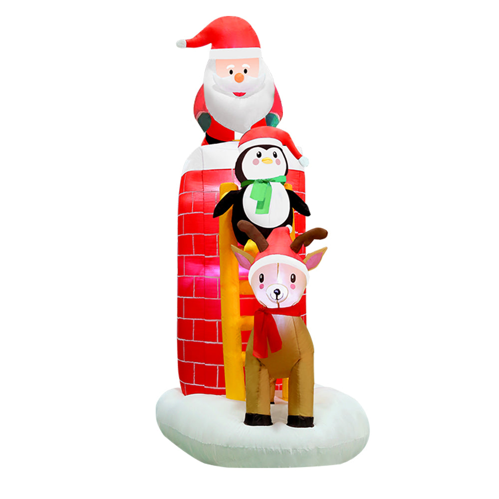 Jingle Jollys 2.1M Inflatable Santa Claus with Chimney and LED Lights for Outdoor Christmas Decor