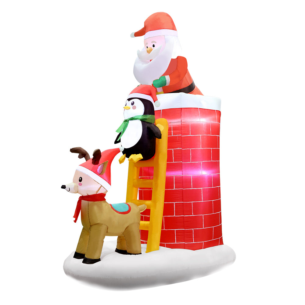 Jingle Jollys 2.1M Inflatable Santa Claus with Chimney and LED Lights for Outdoor Christmas Decor