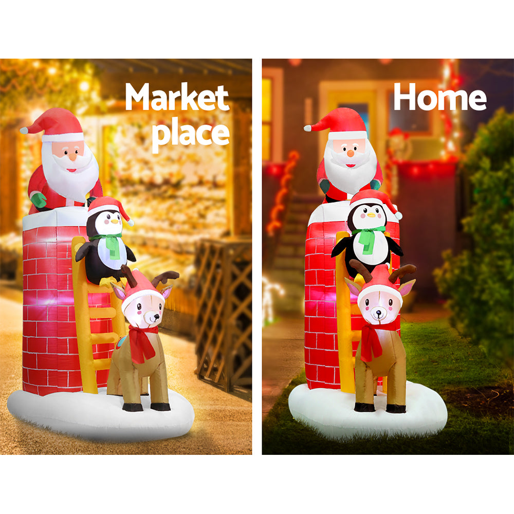 Jingle Jollys 2.1M Inflatable Santa Claus with Chimney and LED Lights for Outdoor Christmas Decor