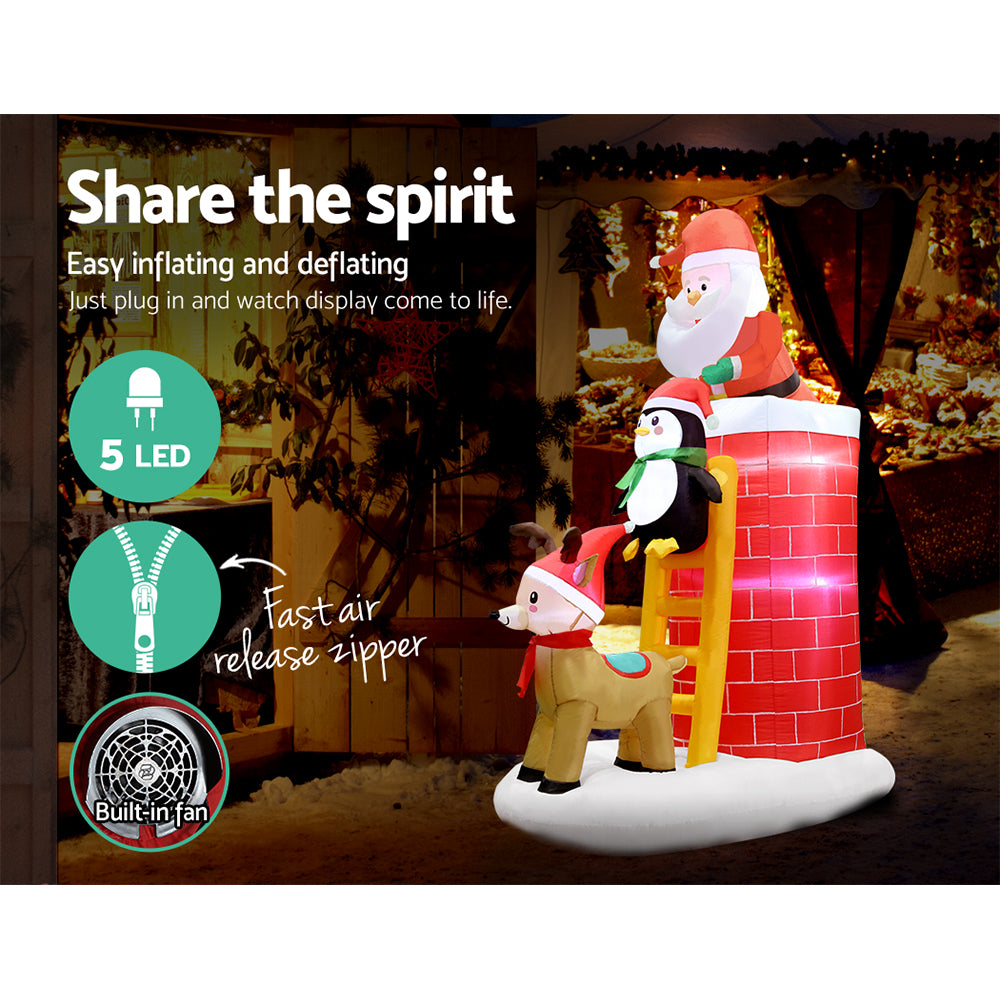 Jingle Jollys 2.1M Inflatable Santa Claus with Chimney and LED Lights for Outdoor Christmas Decor