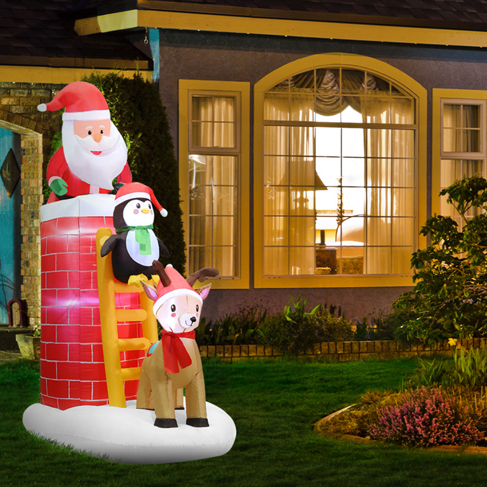 Jingle Jollys 2.1M Inflatable Santa Claus with Chimney and LED Lights for Outdoor Christmas Decor