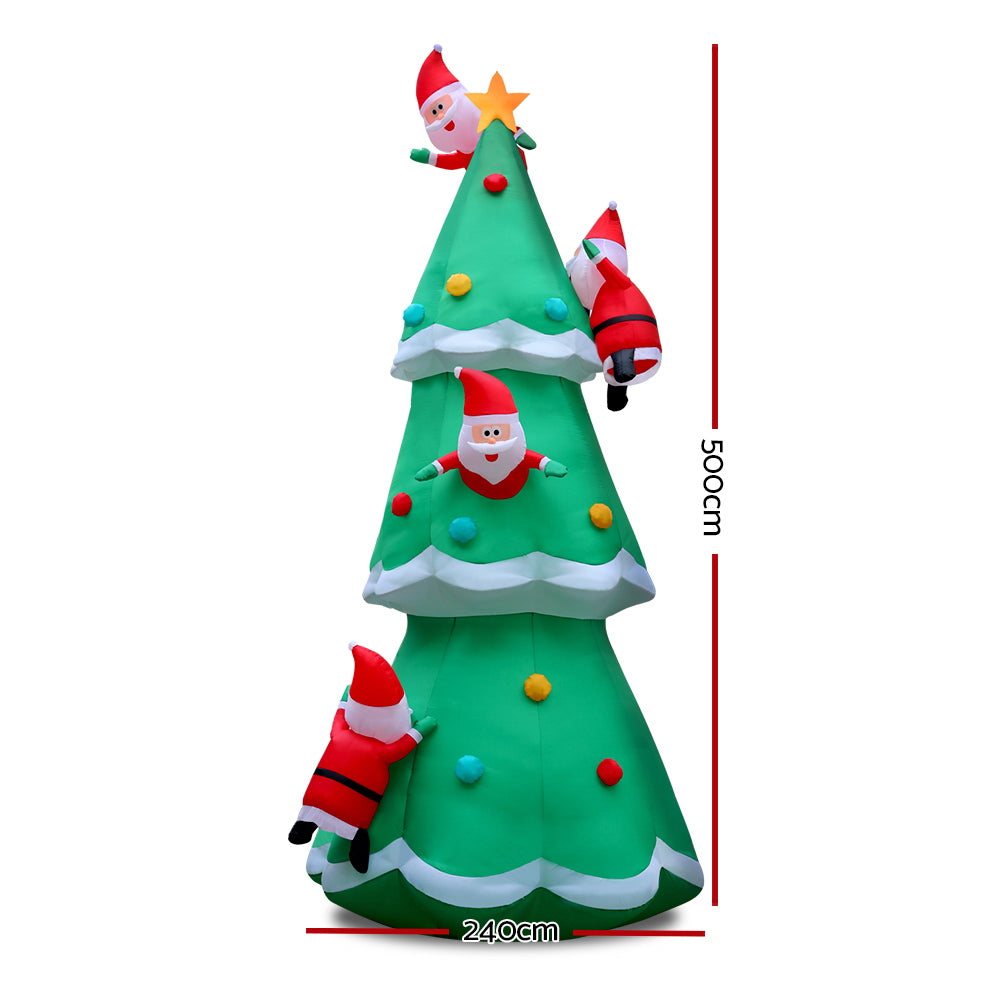 Giant 5M Inflatable Santa on Christmas Tree with LED Lights for Festive Holiday Decoration