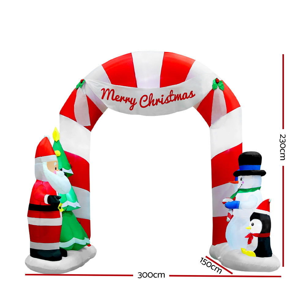 3M Inflatable Christmas Archway with Santa, Snowman & LED Lights by Jingle Jollys