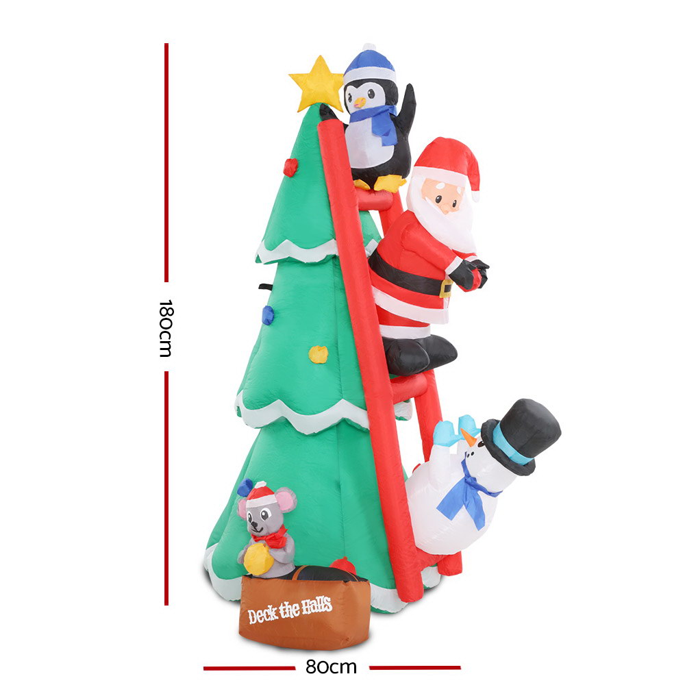 Jingle Jollys 1.8M Inflatable Christmas Tree with Santa, Penguin, and Snowman - Outdoor LED Decoration