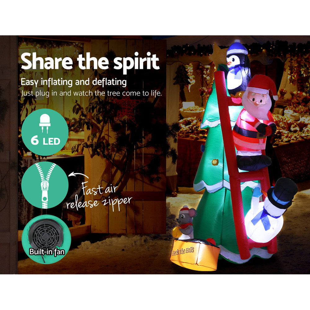 Jingle Jollys 1.8M Inflatable Christmas Tree with Santa, Penguin, and Snowman - Outdoor LED Decoration