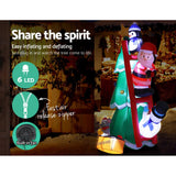 Jingle Jollys 1.8M Inflatable Christmas Tree with Santa, Penguin, and Snowman - Outdoor LED Decoration - 45-Degree Angle