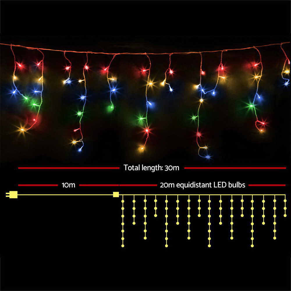 Multicolour 800 LED Christmas Icicle Lights with 8 Effects