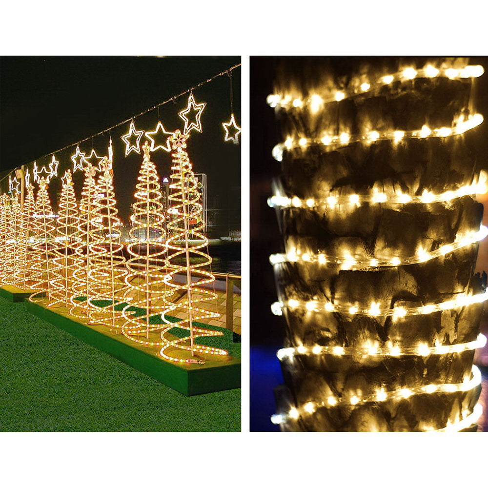 Jingle Jollys 50M Warm White LED Rope Lights with 1200 Lights and 8 Lighting Effects