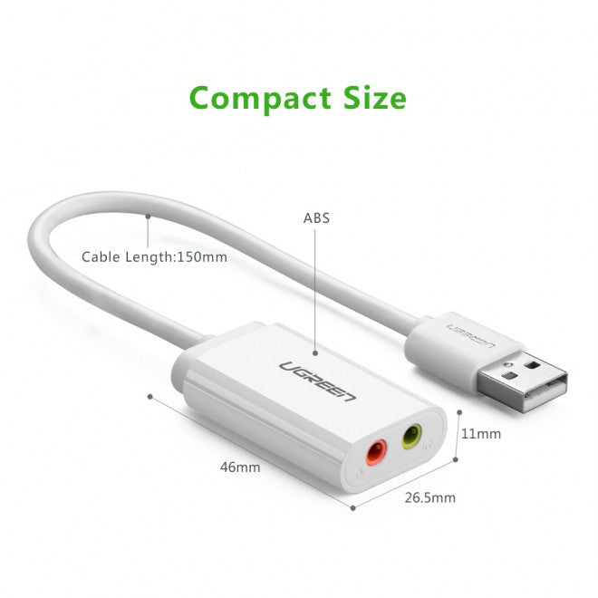 UGREEN USB 2.0 External Stereo Audio Adapter with 3.5mm Ports (30143)