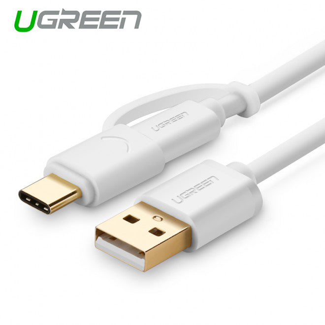 UGREEN USB 2.0 Type A to Type-C & Micro USB Cable - 1M White (30171)