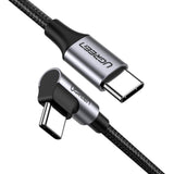 UGREEN 2m USB-C to Right Angle USB 2.0 Cable with Aluminum Shell and Nickel Plating (Gray Black) 50125