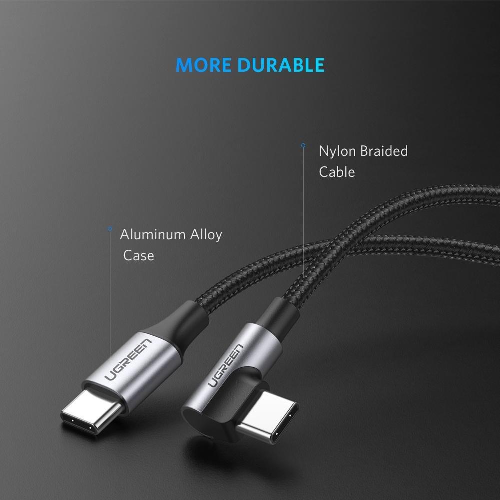 UGREEN 2m USB-C to Right Angle USB 2.0 Cable with Aluminum Shell and Nickel Plating (Gray Black) 50125