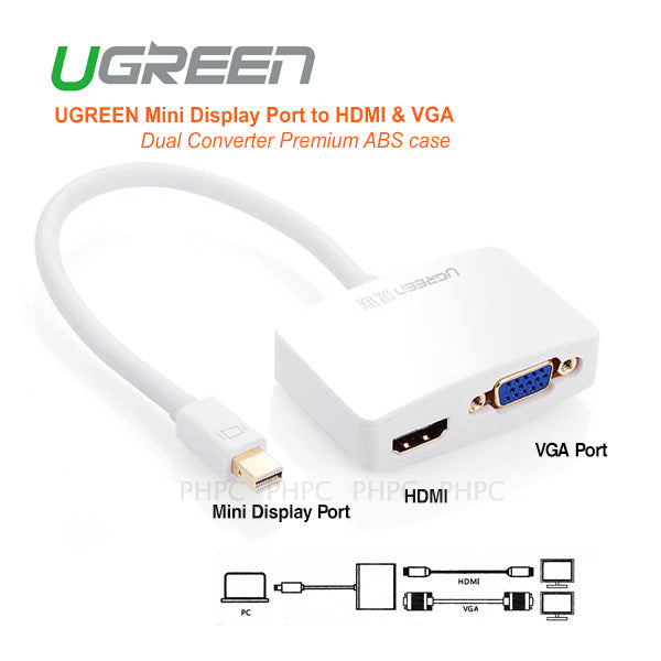 UGreen Dual Mini DisplayPort to HDMI & VGA Converter with Premium ABS Case (Model 10427)