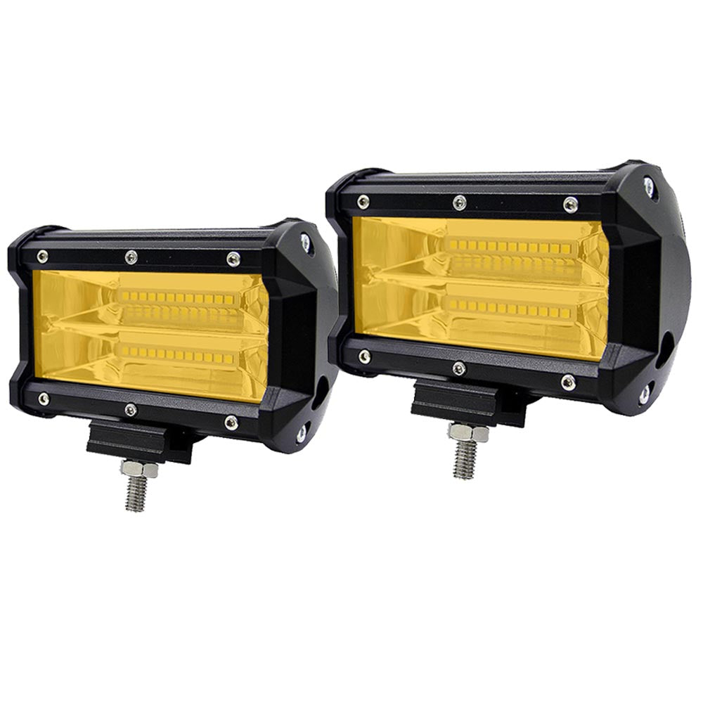 Pair of 5-Inch Yellow LED Flood Light Bars for Off-Road, Boat, and Truck Use