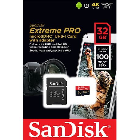 SanDisk Extreme PRO 32GB UHS-I Micro SDHC Card - 100MB/s, A1 V30, 4K UHD Ready