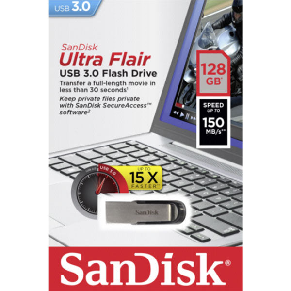 SanDisk 128GB Ultra Flair USB 3.0 Flash Drive - Lightning Fast Transfers up to 150MB/s