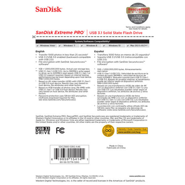 SanDisk 256GB Extreme PRO USB 3.1 Solid State Flash Drive with High-Speed Performance