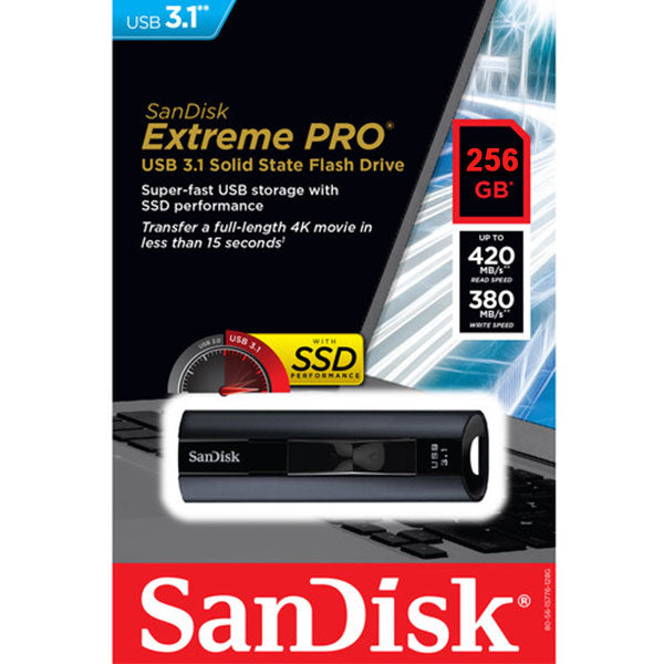 SanDisk 256GB Extreme PRO USB 3.1 Solid State Flash Drive with High-Speed Performance