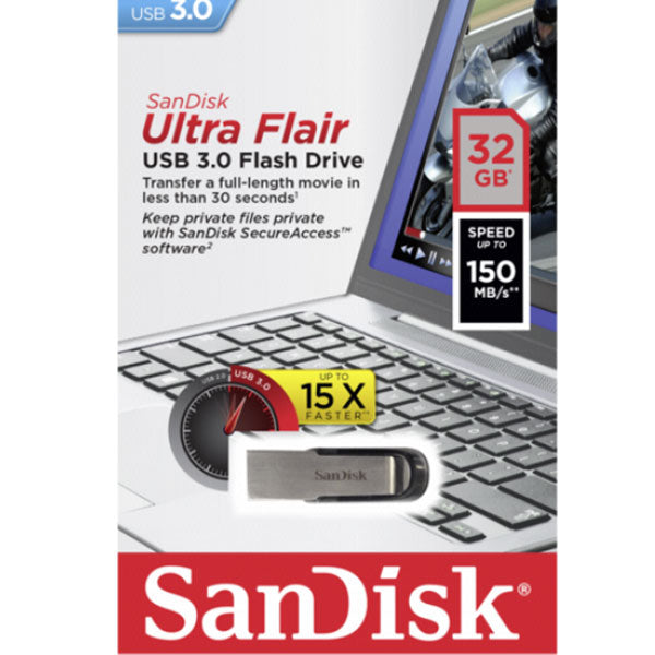 SanDisk Ultra Flair 32GB USB 3.0 Flash Drive - High-Speed Transfer Up to 150MB/s