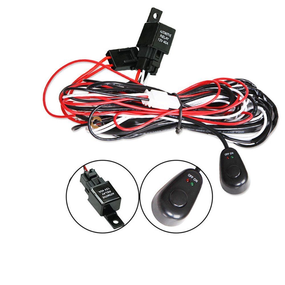 Universal 2-Way LED Driving Light Wiring Harness with Relay Switch for 12V/24V Systems