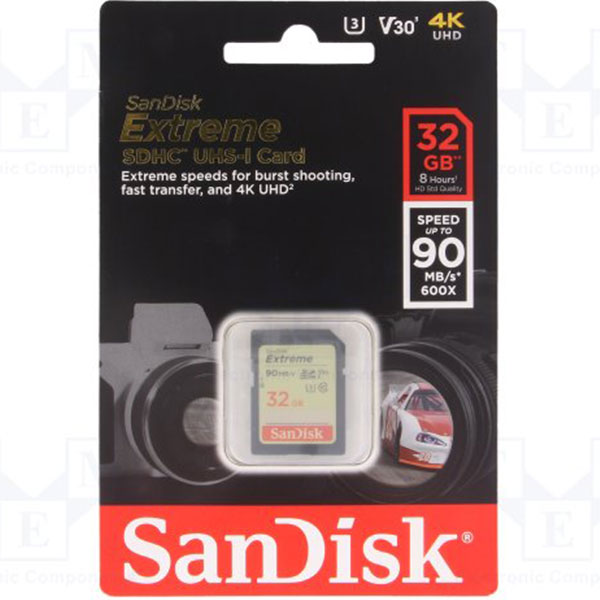 SanDisk Extreme 32GB SDHC UHS-I U3 Class 10 Memory Card with 90MB/s Transfer Speed