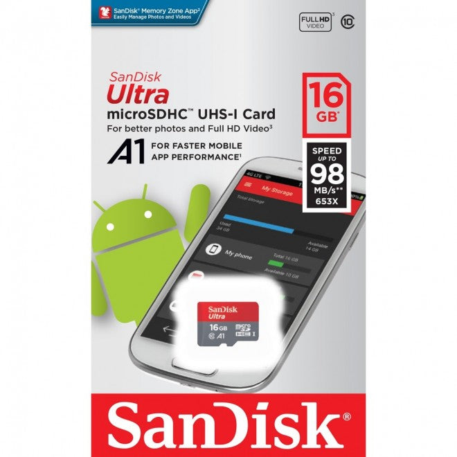 SanDisk Ultra A1 16GB Micro SDHC Card - High-Speed 98MB/s for Superior Performance