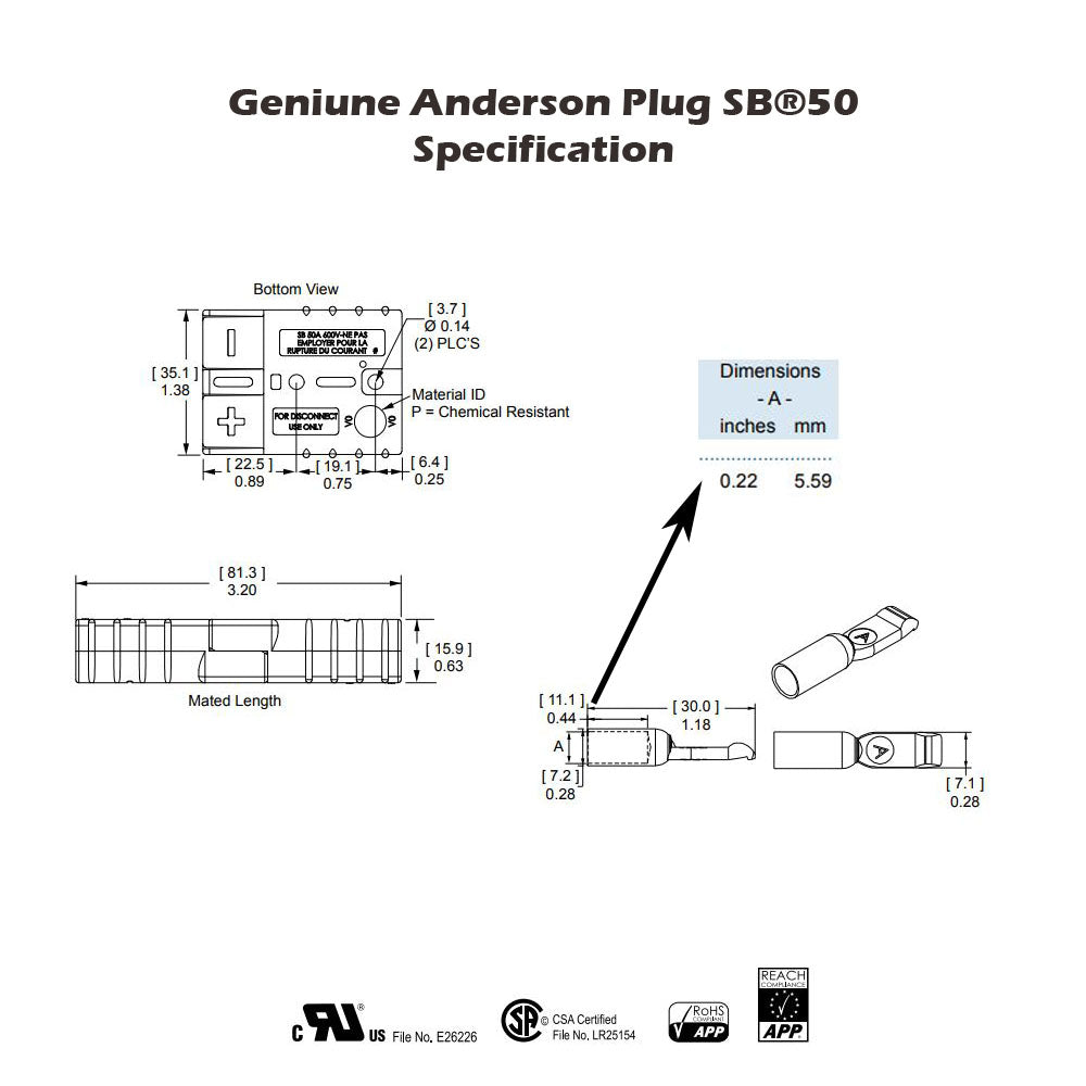 10-Pack of Authentic 50AMP Anderson Plug Connectors for Caravan, Trailer, and Solar Use - 6AWG SB50