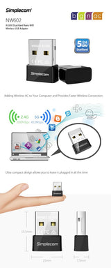 Simplecom NW602 AC600 Dual Band Nano USB Wireless Network Adapter