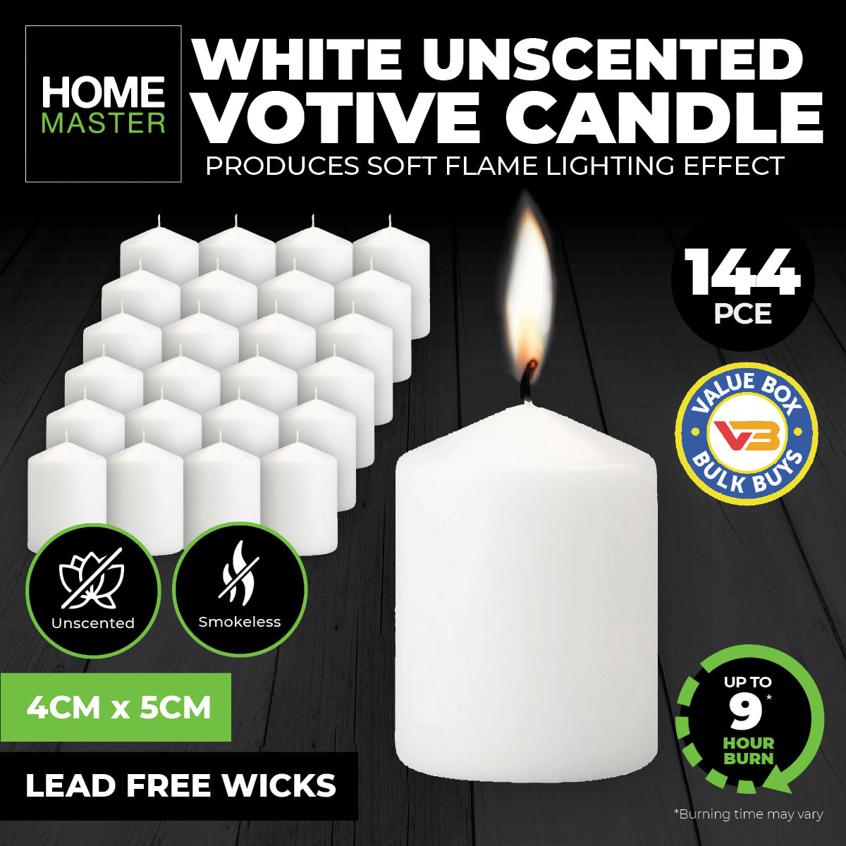 Home Master 144-Piece White Votive Candles for Weddings, Parties, and Home Décor - 5cm