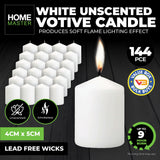 Home Master 144-Piece White Votive Candles for Weddings, Parties, and Home Décor - 5cm