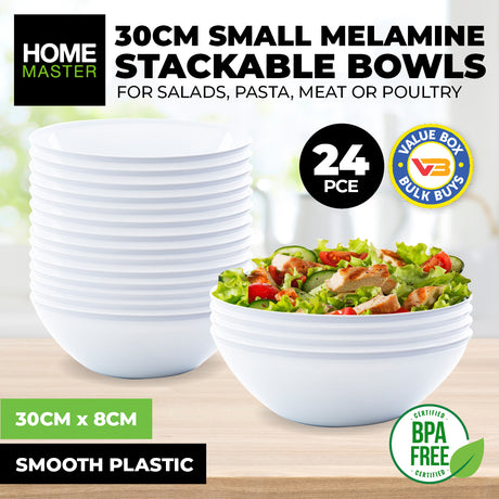 Home Master 24-Piece Stackable Melamine Bowls - Lightweight and Durable 30cm for Everyday Use