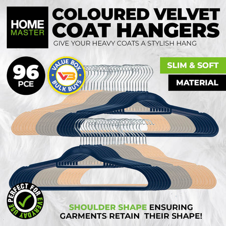 Home Master 96-Piece Non-Slip Velvet Hangers with Slim Design and Swivel Hooks - 45cm