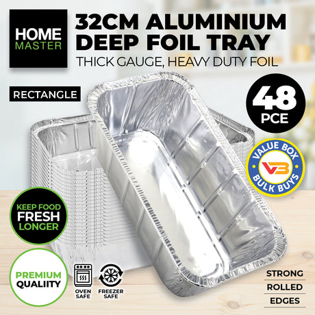 Premium 48-Piece Heavy-Duty Aluminium Foil Baking Trays - 32cm Size