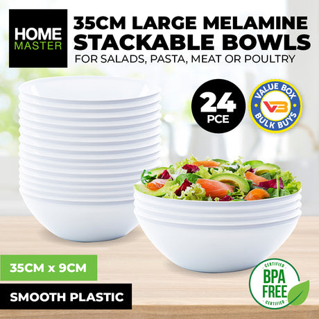 Home Master 24-Piece Stackable Melamine Bowls - Lightweight, Durable, 35cm for Everyday Use