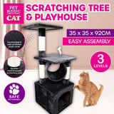 Multi-Level Cat Scratching Post and Playhouse - 92 x 35cm Fun Climbing Retreat