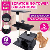 Multi-Level Cat Scratching Tower and Playhouse - Dark Grey 65cm