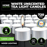 720-Pack Unscented White Tealight Candles for Weddings, Parties, and Home Décor